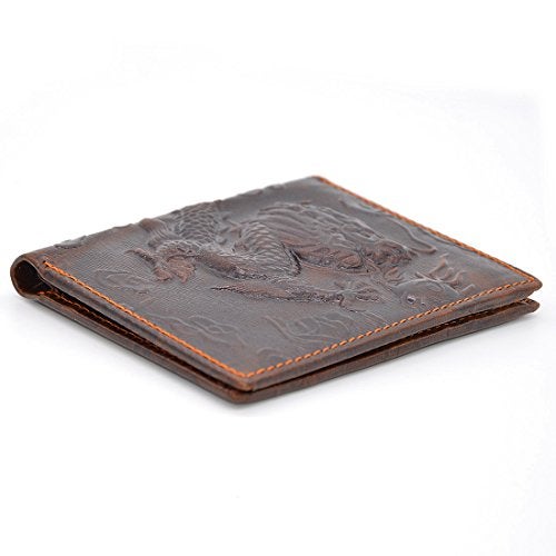 Medifier Mens Brown Genuine Leather Wallet with Credit Card Holder Dragon Pattern M - Image 5