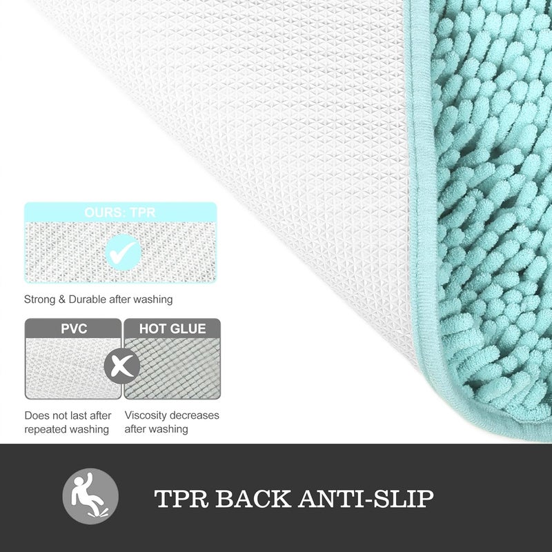 Yeaban Bathroom Runner Rugs 24"x72" Non Slip – Thick Chenille Long Bath Mat | Absorbent and Washable Extra Large Bath Rug, Soft Runner Rug for Bathroom, Shower, Sink(Aqua) - Image 3