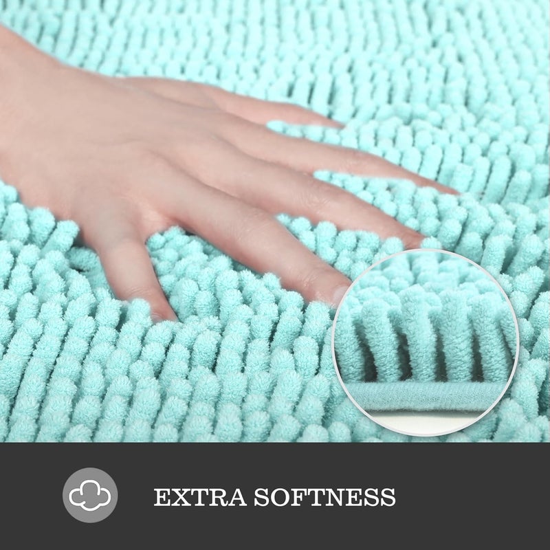 Yeaban Bathroom Runner Rugs 24"x72" Non Slip – Thick Chenille Long Bath Mat | Absorbent and Washable Extra Large Bath Rug, Soft Runner Rug for Bathroom, Shower, Sink(Aqua) - Image 2