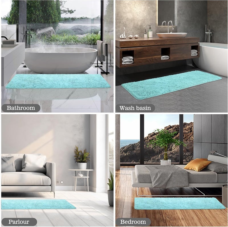 Yeaban Bathroom Runner Rugs 24"x72" Non Slip – Thick Chenille Long Bath Mat | Absorbent and Washable Extra Large Bath Rug, Soft Runner Rug for Bathroom, Shower, Sink(Aqua) - Image 5