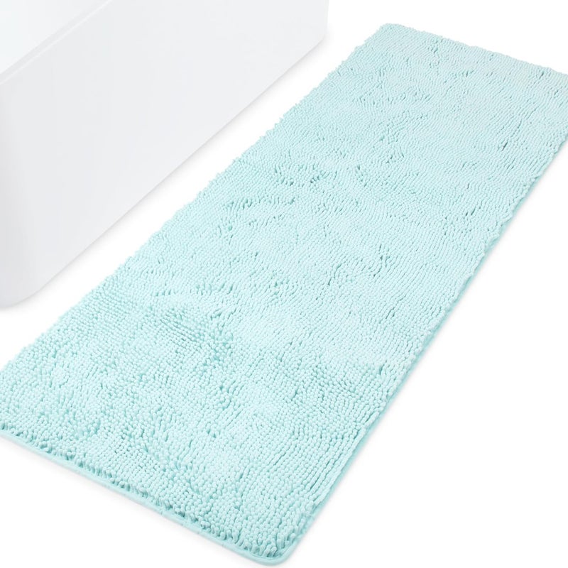 Yeaban Bathroom Runner Rugs 24"x72" Non Slip – Thick Chenille Long Bath Mat | Absorbent and Washable Extra Large Bath Rug, Soft Runner Rug for Bathroom, Shower, Sink(Aqua) - Image 1