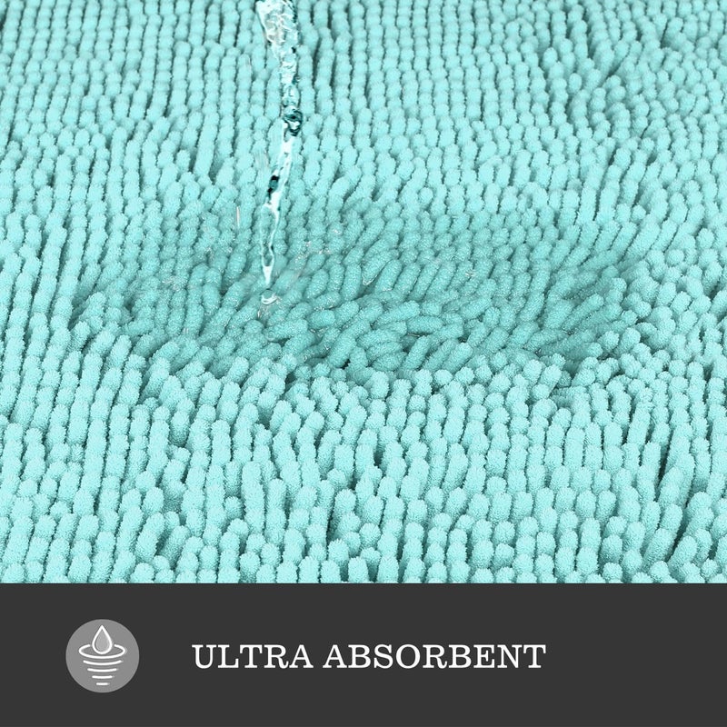 Yeaban Bathroom Runner Rugs 24"x72" Non Slip – Thick Chenille Long Bath Mat | Absorbent and Washable Extra Large Bath Rug, Soft Runner Rug for Bathroom, Shower, Sink(Aqua) - Image 4