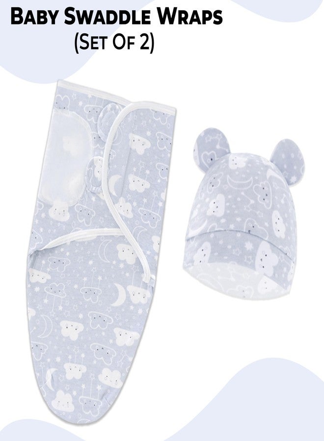 BEMBIKA Baby Swaddle Wraps Soft Cotton, Organic Cotton & Hooded Muslin Swaddle Wraps, Comfortable, Breathable & Safe Set of 2 -(0-3 Months | Toddler Smiley Cloud Design) - Image 2