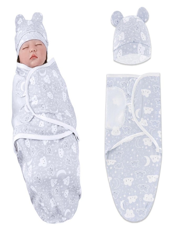 BEMBIKA Baby Swaddle Wraps Soft Cotton, Organic Cotton & Hooded Muslin Swaddle Wraps, Comfortable, Breathable & Safe Set of 2 -(0-3 Months | Toddler Smiley Cloud Design) - Image 1
