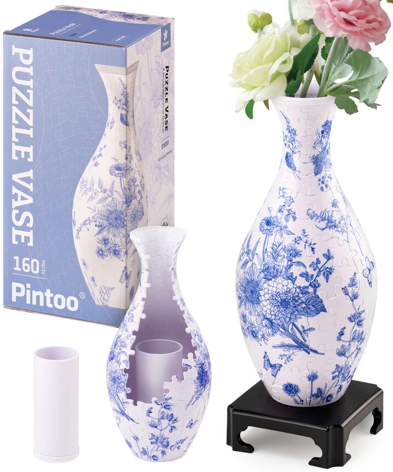 Pintoo بازل 3D من بينتو للبالغين 160 قطعة مزهرية زهور - موسم الإزهار - كوب ماء قابل للفصل مجانًا قطع بازل بلاستيكية منحنية لا تتطلب غراء [S1033] - Image 1