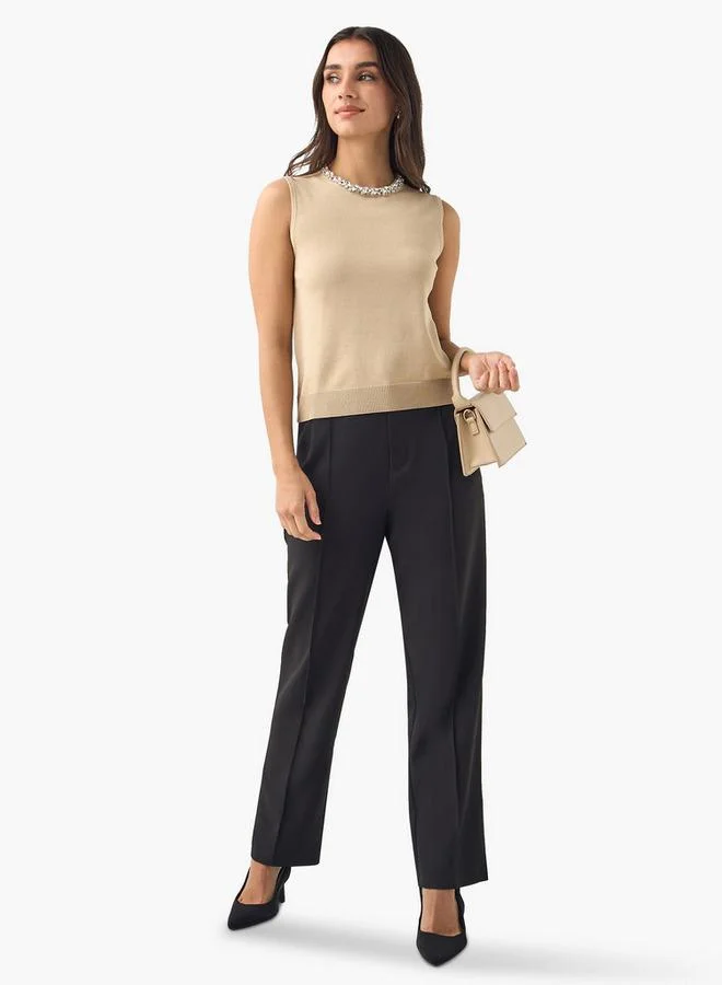 Iconic Iconic Embellished Sleeveless Top with Keyhole Detail