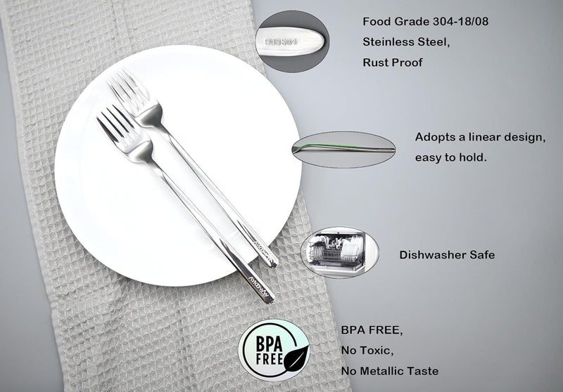 AYKDWW Dinner Forks8 pieces 304 stainless steel fork set longer handlesdishwasher washable silver mirrorflatware forkdinner forkseasy to clean811inchesUse for HomeKitchen or Restaurant - Image 3
