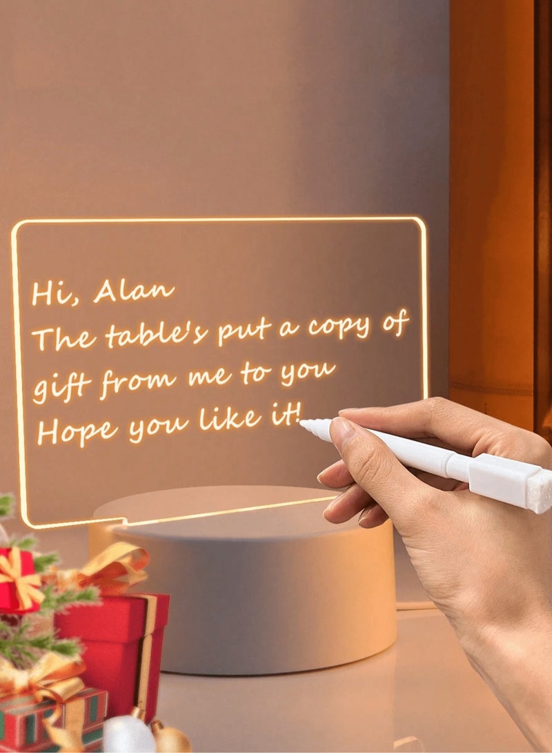 مصباح ليلي LED مع لوح رسائل أكريليك – لوحة كتابة قابلة للمسح بإضاءة LED، تعمل عبر USB أو قابلة لإعادة الشحن | لوحة ملاحظات ديكورية للمكتب، غرفة النوم، وغرفة المعيشة | مصباح إبداعي ثلاثي الأبعاد للرسم والكتابة | هدية مثالية لأعياد الميلاد، الكريسماس، والمناسبات - Image 1