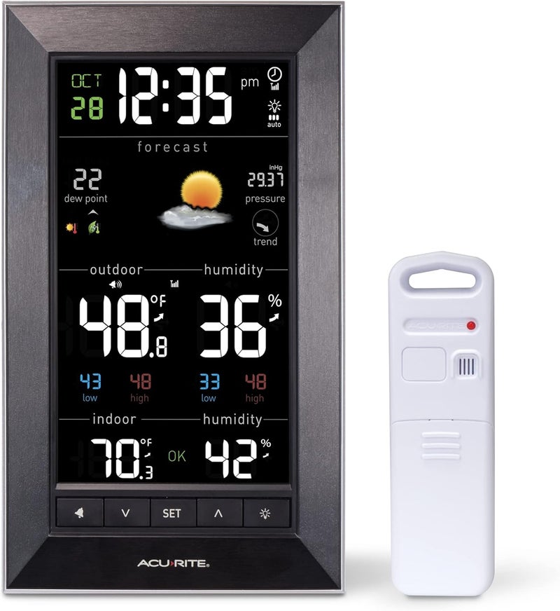 Acurite Digital Vertical Weather Forecaster with Indoor/Outdoor Temperature, Humidity, and Date and Time (01121M) , BLACK - Image 1