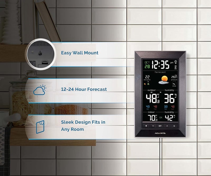 Acurite Digital Vertical Weather Forecaster with Indoor/Outdoor Temperature, Humidity, and Date and Time (01121M) , BLACK - Image 5