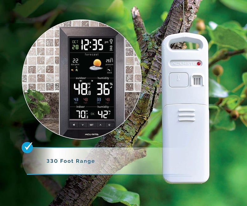 Acurite Digital Vertical Weather Forecaster with Indoor/Outdoor Temperature, Humidity, and Date and Time (01121M) , BLACK - Image 3