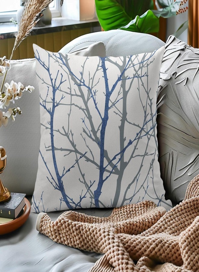 aportt Navy Blue Gray Tree Pillow Covers 18x18 Inch Grey Blue Branch Print Decorative Pillow Cases Blue White Nature Plant Throw Pillows Set of 2 Seasonal Modern Farmhouse Home Decor For Sofa Couch Outdoor - Image 3
