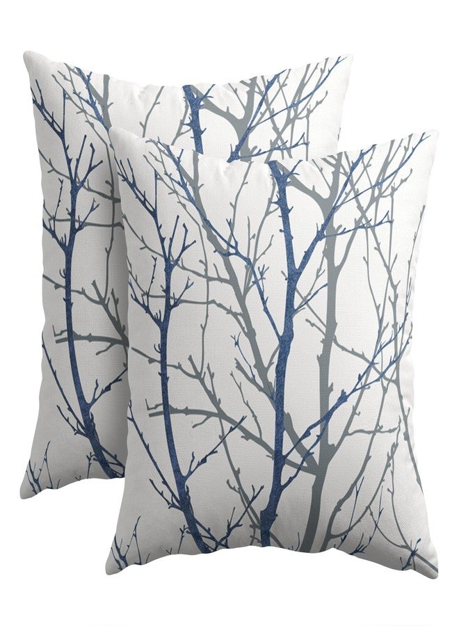 aportt Navy Blue Gray Tree Pillow Covers 18x18 Inch Grey Blue Branch Print Decorative Pillow Cases Blue White Nature Plant Throw Pillows Set of 2 Seasonal Modern Farmhouse Home Decor For Sofa Couch Outdoor - Image 1