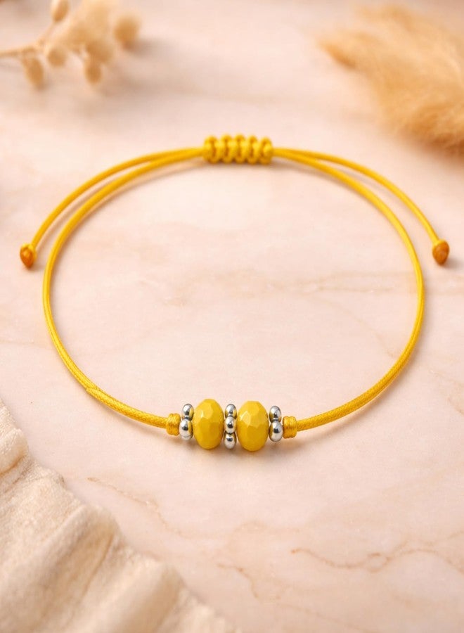 DARSHRAJ 925 Sterling Silver Anklet | Yellow Thread Ankle Bracelet for Women & Girls | Double Bead Payal | Adjustable Handmade Foot Jewelry | Daily Wear Nazariya Ethnic Ankle Jewelry - Image 4