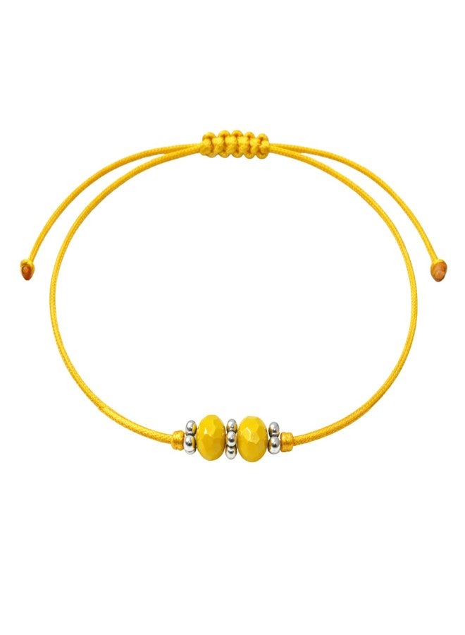 DARSHRAJ 925 Sterling Silver Anklet | Yellow Thread Ankle Bracelet for Women & Girls | Double Bead Payal | Adjustable Handmade Foot Jewelry | Daily Wear Nazariya Ethnic Ankle Jewelry - Image 1