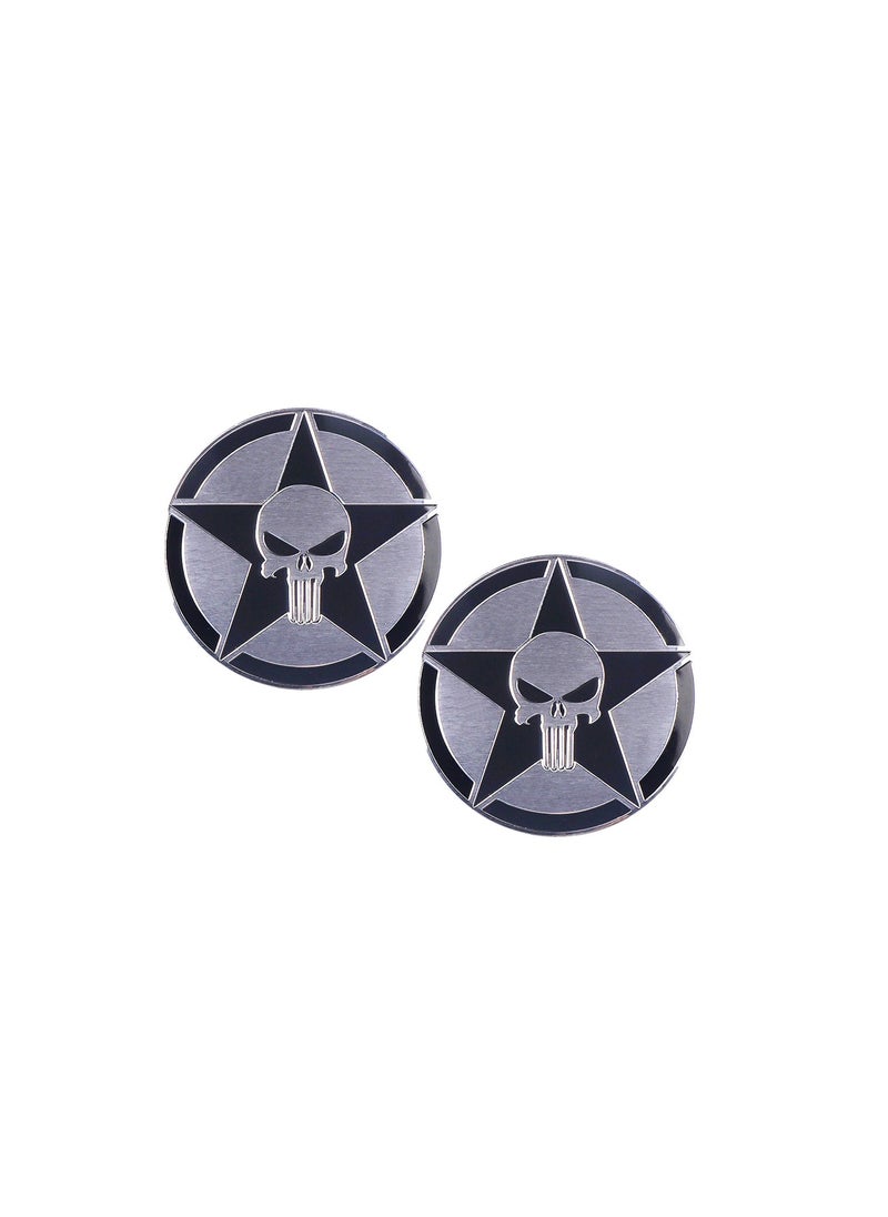 Generic - 2 Pieces 3D Round Aluminium Skull Car Emblem Badge Sticker Car Accessories - Image 1