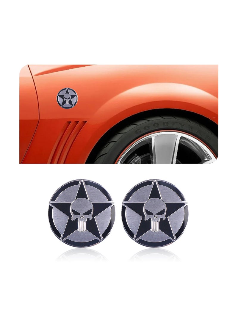 Generic - 2 Pieces 3D Round Aluminium Skull Car Emblem Badge Sticker Car Accessories - Image 1