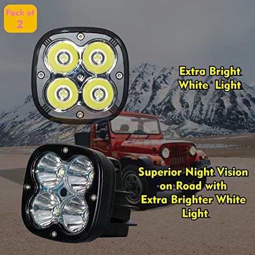 Asryd 3 Inch Led Super Bright Work Light Bar Yellow Fog Lamp 4x4 Offroad White Square Driving Spotlight Waterproof Aluminium Housing (Pack of 2Pcs) For Maruti Suzuki Jimny - Image 3