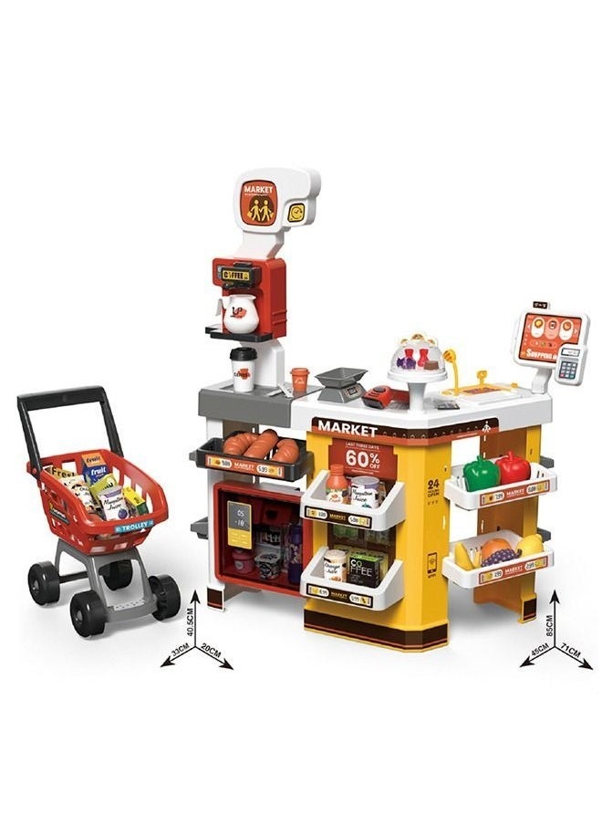 65pcs Home Pretend Supermarket Accessories With Trolley Role Play Set Toy For Kids 85*51*38  - Image 1