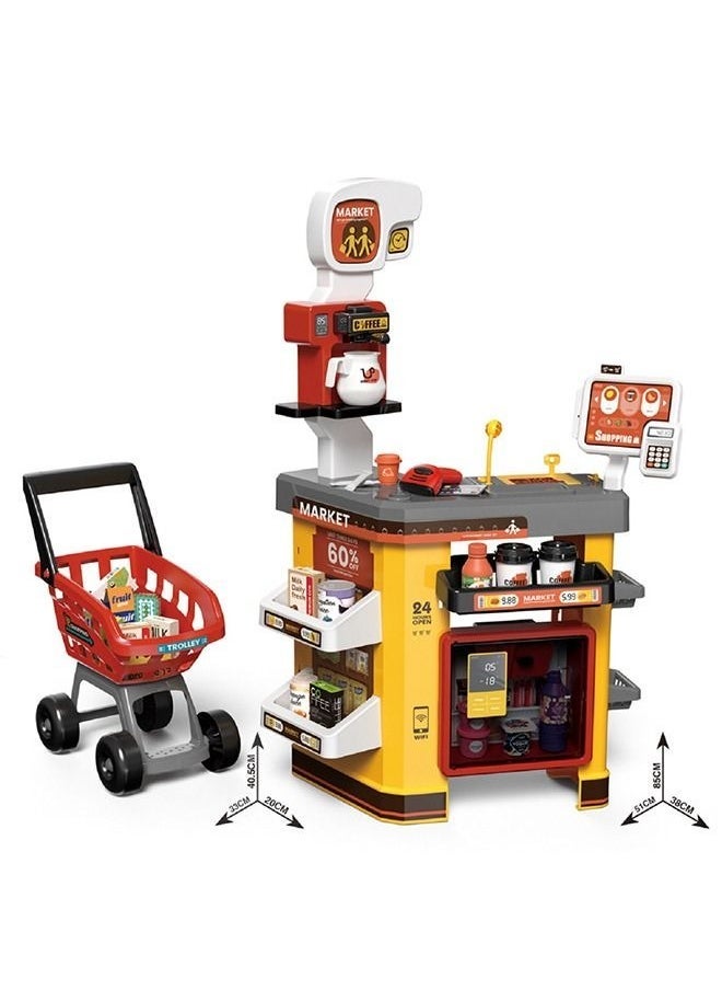 65pcs Home Pretend Supermarket Accessories With Trolley Role Play Set Toy For Kids 85*51*38  - Image 3