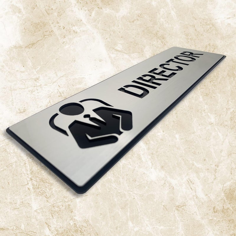 BerryBox Premium Brush Steel Finish Acrylic Director Door Sign Easy to Mount 3M Self-Adhesive Tape Signage for Hotel Office Resort Society Corporate Business. - Image 3