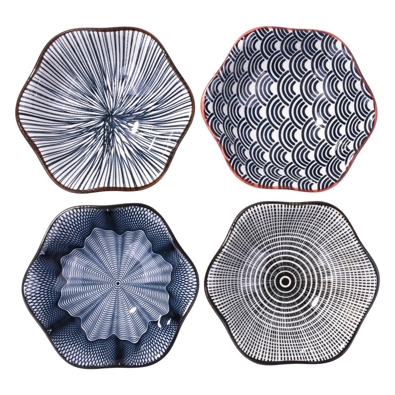 Whitenesser Black Soy Sauce Dishes Ceramic Sauce Cups Dipping Bowls Set of 4 Serving for Sushi Seasoning Cold Dish (B) - Image 1