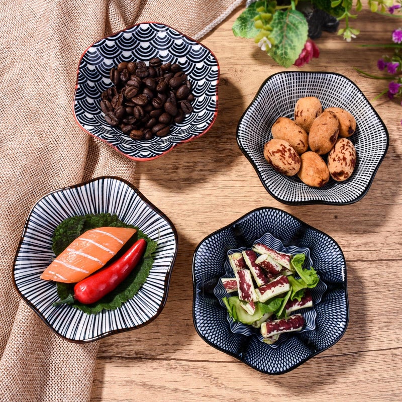 Whitenesser Black Soy Sauce Dishes Ceramic Sauce Cups Dipping Bowls Set of 4 Serving for Sushi Seasoning Cold Dish (B) - Image 2