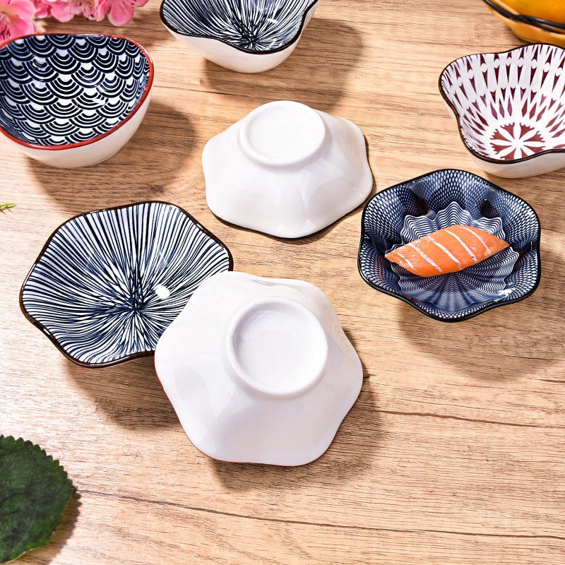 Whitenesser Black Soy Sauce Dishes Ceramic Sauce Cups Dipping Bowls Set of 4 Serving for Sushi Seasoning Cold Dish (B) - Image 4