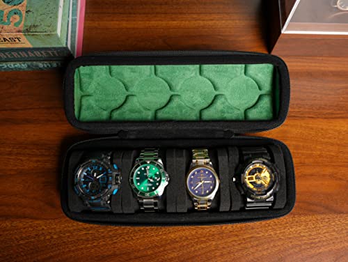 RIGICASE 4 slots watch travel case roll, hard watch box storage organizer with soft foam pillows, fit up to 55mm face size watch(green microfiber lining) - Image 5