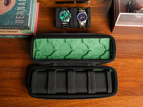 RIGICASE 4 slots watch travel case roll, hard watch box storage organizer with soft foam pillows, fit up to 55mm face size watch(green microfiber lining) - Image 4