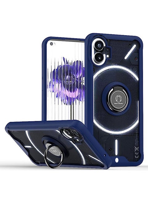 Nothing Phone 1 Case Cover Metal Ring Holder Grip Kickstand Car Magnetic Mount Shockproof Anti Scratch Hard Back Cover Accessories Blue