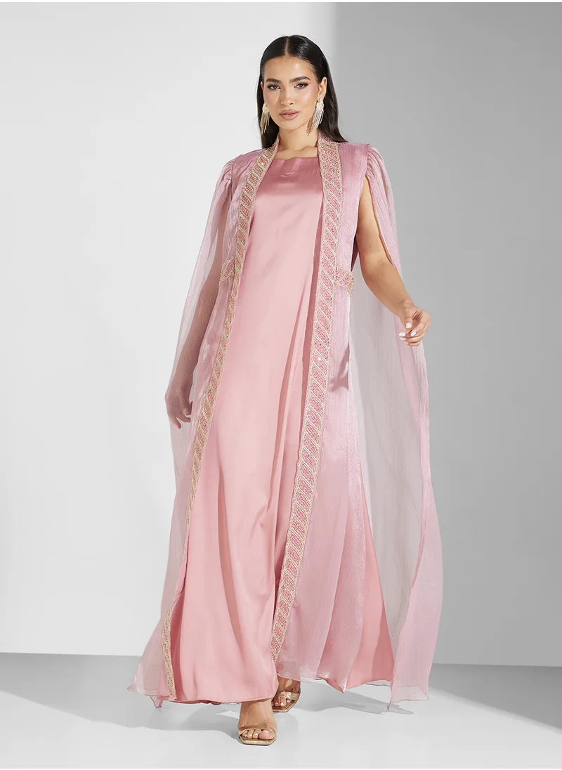 hayas closet Mesh Detailed Cape Sleeve Moroccan Dress
