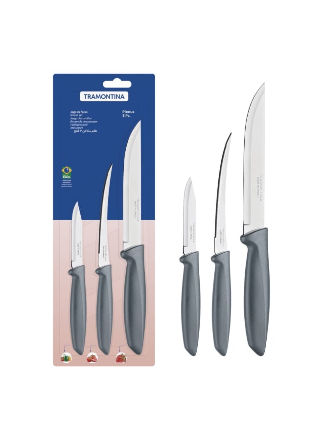 TRAMONTINA TRAMONTINA Plenus 3-Piece Kitchen Knife Set – Stainless Steel Blades, Ergonomic Grey Handles – Perfect for Chopping, Slicing, and Dicing with Precision and Comfort  - Image 1