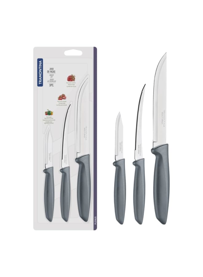 TRAMONTINA TRAMONTINA Plenus 3-Piece Kitchen Knife Set – Stainless Steel Blades, Ergonomic Grey Handles – Perfect for Chopping, Slicing, and Dicing with Precision and Comfort  - Image 3