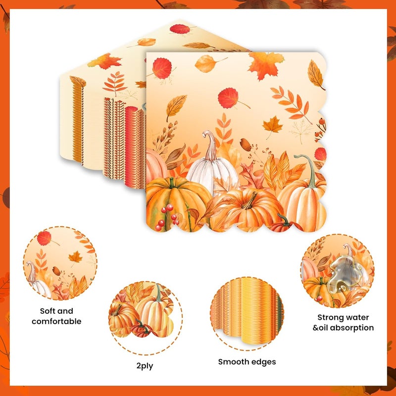 LDFDRT Fall Paper Napkins Disposable Thanksgiving Day Pumpkin Dessert Napkins Happy Birthday Party Supplies for Baby Shower Weddings,Birthday,Bar fall Party Favors - Image 4