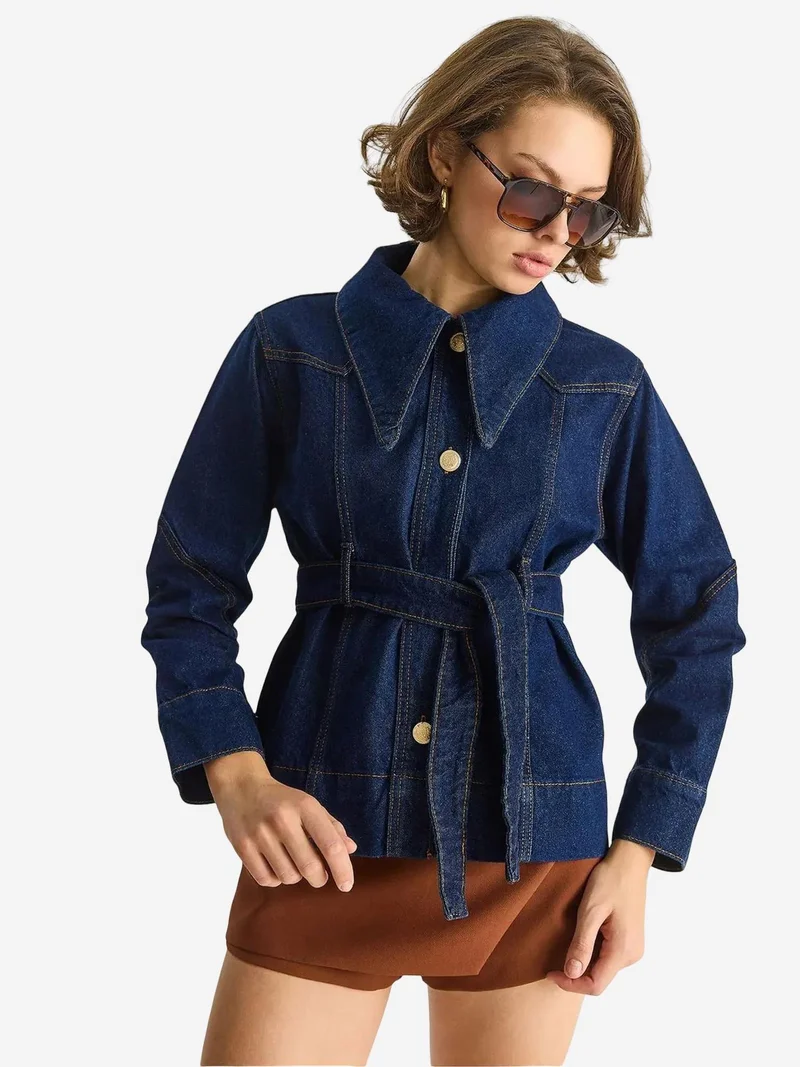 Bianco Lucci LUCCI Denim Buttoned Jacket with Regular Fit