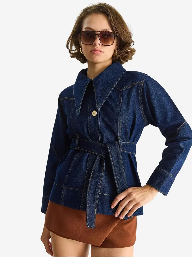 Bianco Lucci LUCCI Denim Buttoned Jacket with Regular Fit