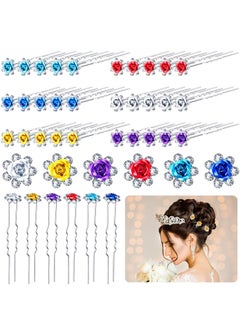 Chuangdi 30 Piece Rhinestone Wedding Hair Pins Rose Flower Crystal U Shaped Hair Clips Bobby Pins for Birthdays Homecoming Dance Party Women tresses Jewelry Accessories 