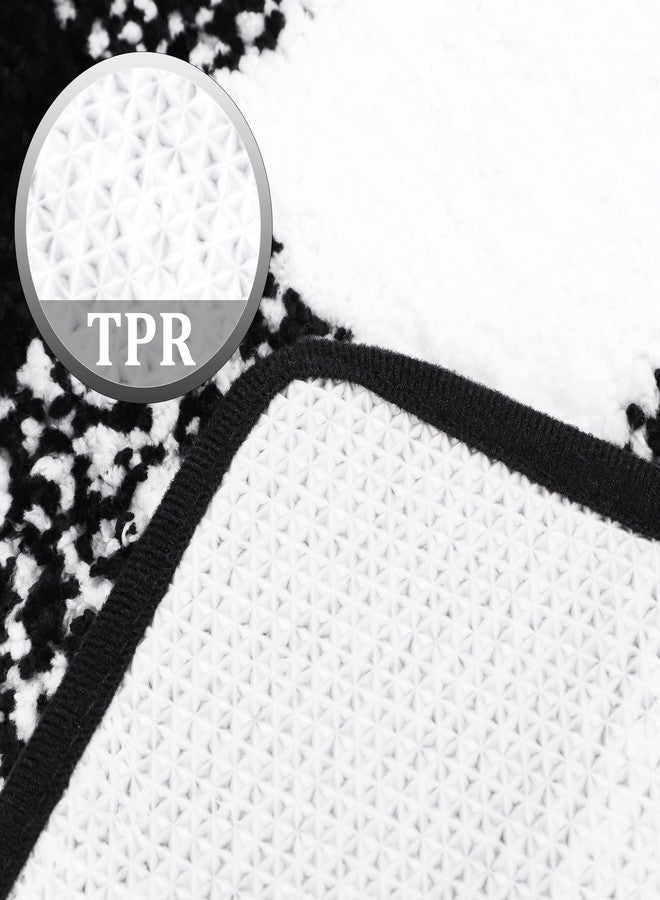 PiccoCasa Microfiber Plaid Pattern Bathroom Rugs, 2 Pcs Extra Soft Fluffy Absorbent Bath Rug, Bath Mats for Bathroom Floor Tub Non Slip 17''x24'' & 17''x47'' Black & White - Image 4
