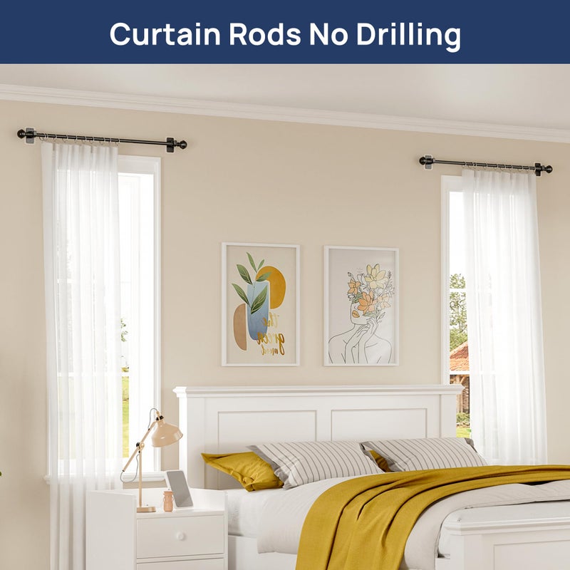 ENJOYBASICS 2 Pack No Drill Curtain Rods for Window 28 to 48 Inches, 5/8 Inch Diameter Renter Friendly Drapery Rod with Adhesive Brackets without Drilling, Adjustable from 27 to 52 Inches, Black - Image 3