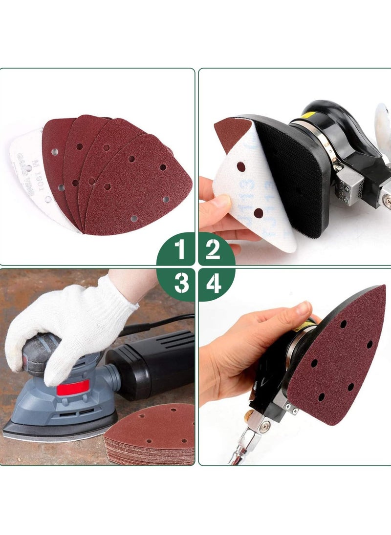 KASTWAVE - 50 Pieces Mouse Detail Sander Pads Sanding Pads Sheets Hook and Loop Assorted 60/80/120/180/240 Grits Sander Paper - 5 Holes Triangle Sandpaper for Black and Decker Detail Palm Sander - Image 1