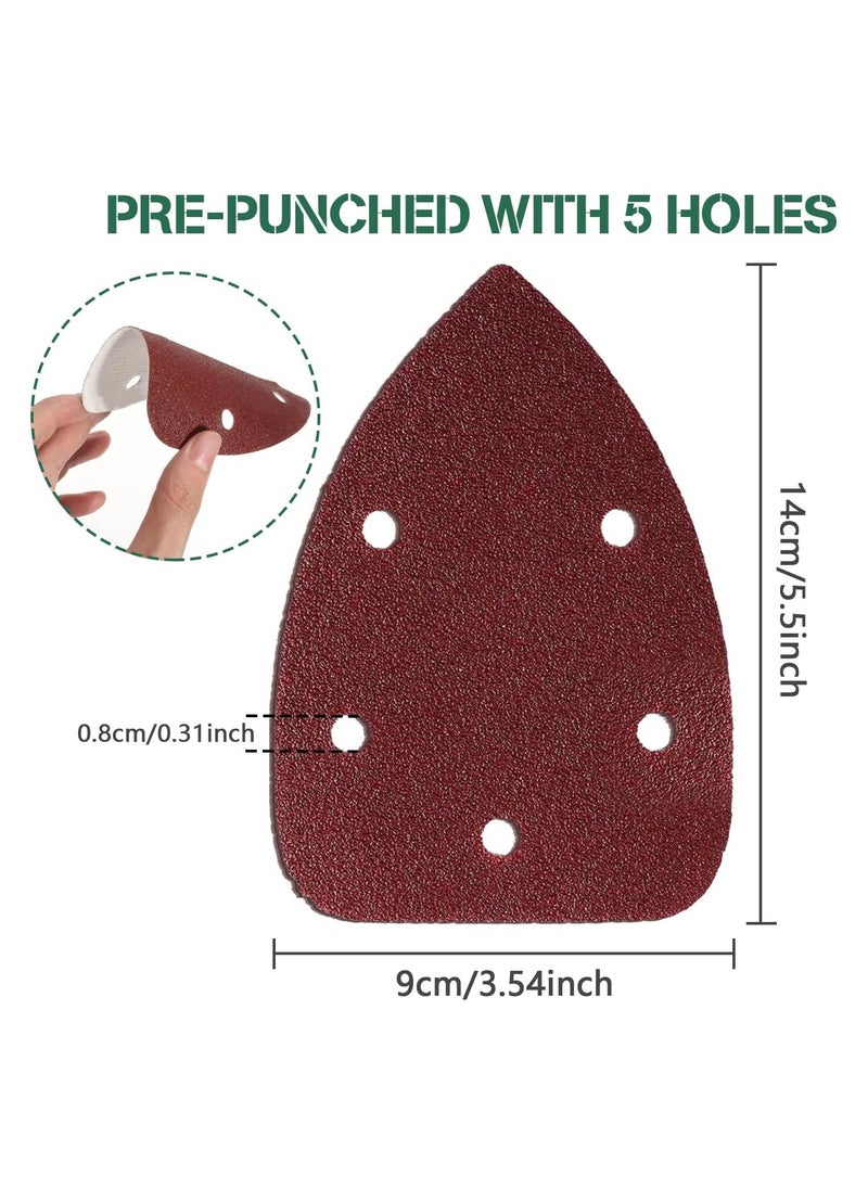 KASTWAVE - 50 Pieces Mouse Detail Sander Pads Sanding Pads Sheets Hook and Loop Assorted 60/80/120/180/240 Grits Sander Paper - 5 Holes Triangle Sandpaper for Black and Decker Detail Palm Sander - Image 1