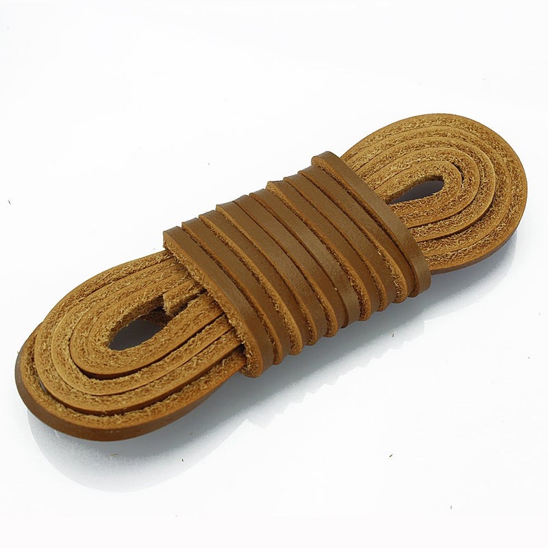 LolliBeads TM 3mm Flat Genuine Leather Shoe Lace Boot Lacing Strip Cord Braiding String Light Brown72 Inches