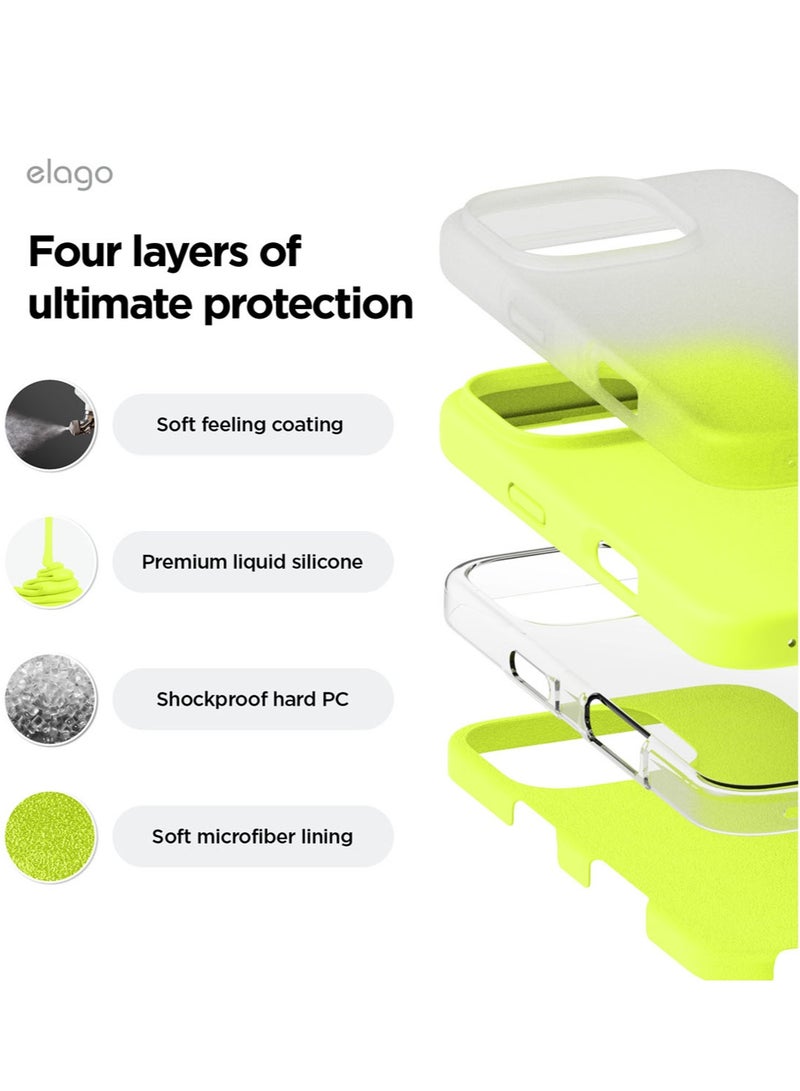 Elago Liquid Silicone for iPhone 16 Pro MAX Case Cover Full Body Protection, Shockproof, Slim, Anti-Scratch Soft Microfiber Lining - Neon Yellow - Image 4