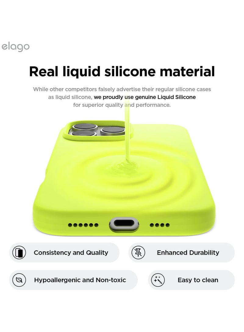 Elago Liquid Silicone for iPhone 16 Pro MAX Case Cover Full Body Protection, Shockproof, Slim, Anti-Scratch Soft Microfiber Lining - Neon Yellow - Image 3