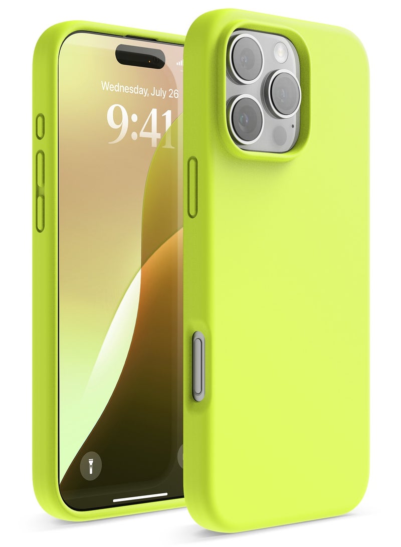 Elago Liquid Silicone for iPhone 16 Pro MAX Case Cover Full Body Protection, Shockproof, Slim, Anti-Scratch Soft Microfiber Lining - Neon Yellow - Image 1