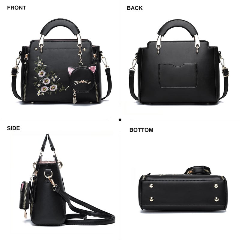 Xiaoyu Fashion Purses and Handbags for Women Ladies Crossbody Bags Top Handle Satchel Shoulder Bags Small Totes (Black Flower) - Image 5