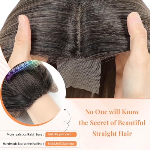 Ms Taj 18 Inch Hair Toppers for Women with Thinning Hair - Long Layered Synthetic Toppers - 6.5"x6.5" Fiber Wiglets - Rich Brown with Dark Root - Image 3