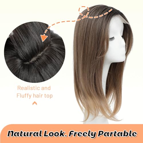 Ms Taj 18 Inch Hair Toppers for Women with Thinning Hair - Long Layered Synthetic Toppers - 6.5"x6.5" Fiber Wiglets - Rich Brown with Dark Root - Image 2