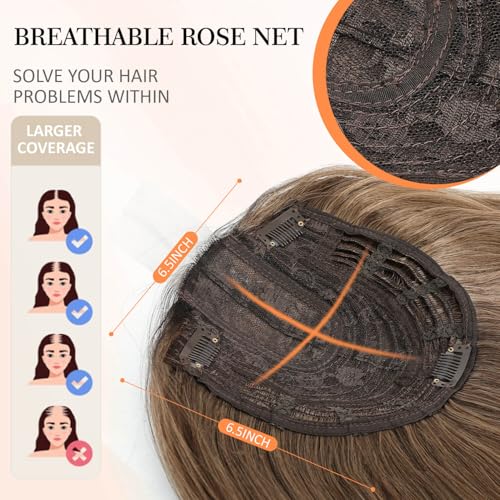 Ms Taj 18 Inch Hair Toppers for Women with Thinning Hair - Long Layered Synthetic Toppers - 6.5"x6.5" Fiber Wiglets - Rich Brown with Dark Root - Image 5